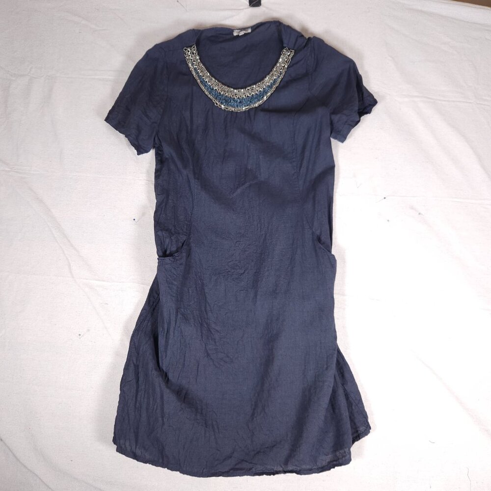 Elegant Navy Dress with Beaded Neckline